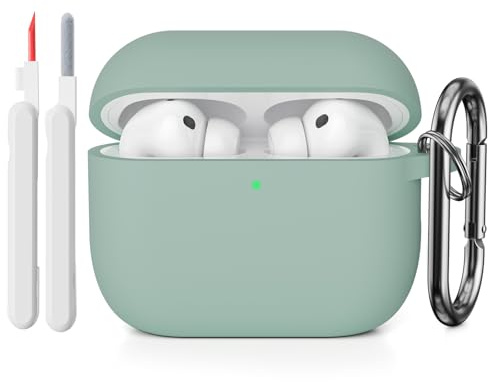 KOKOKA Silikon Hülle Schutzhülle Kompatibel mit AirPods Pro 3. Generation mit Reinigungsset, Stoßfeste Weiche Dünne Schutzhülle Case für Airpods Pro 3 2025 mit Cleaner Kit & Karabiner, Cloud Grey