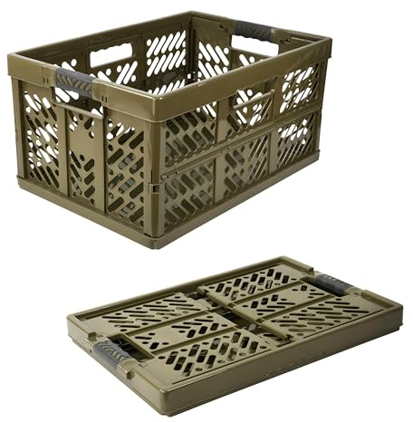 DIVCHI 2 Pack 45L Foldable Crate Plastic Storage Box Basket Collapsible Organizer Bin with Handles Multi-Use Crates for Kitchen Clothes Books & More (Brown)