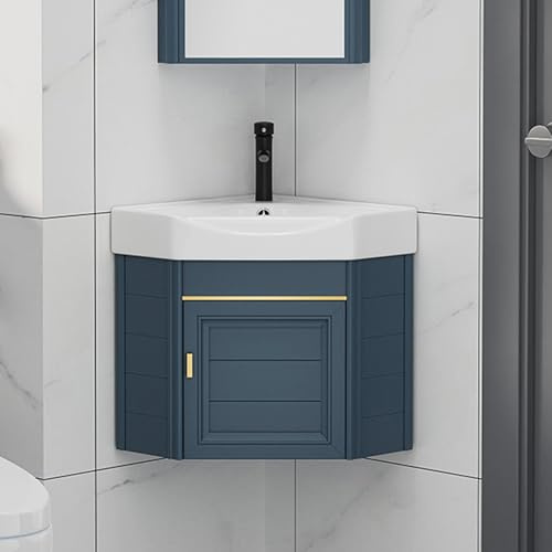 Mobile bagno angolare con lavandino, mobile da parete singolo per piccoli spazi, mobile da bagno galleggiante con rubinetto, 47 cm