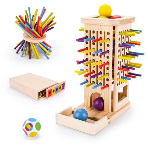 BBWELL Montessori Spielzeug für 3-6 Jährige, Farb-Lern-Turm, Holz-Spiel für Kinder mit 40 Holzstäben, Lern-Brettspiel, Würfel, für Kinder ab 3 Jahren, Holz, Lernspiel, Farb-Stab-Spiel