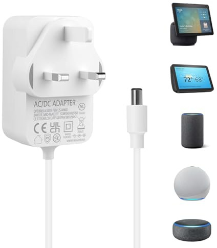 30W Power Adapter for Echo Show 15 8 10 21 18V 1.67A Replacement Charger for Echo (3rd/4th Gen) Echo Plus (2nd Gen) 6.3x2.5mm Plug with 1.5M Cable White