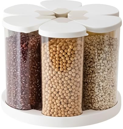 Yanayi Rotating Food Dispenser | Grain Dispenser Rotating Kitchen Storage Containers | 6-Grid Storage Organizer for Kitchen Countertop Flour Sugar Bean Cereal Snack Candy Pantry Organization