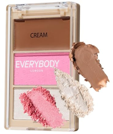 EVERYBODY LONDON Trio Face Blush Me Baby Konturierpalette mit gebackenem Rouge und Highlighter cremigem Bronzer 3in1 Make-up-Set
