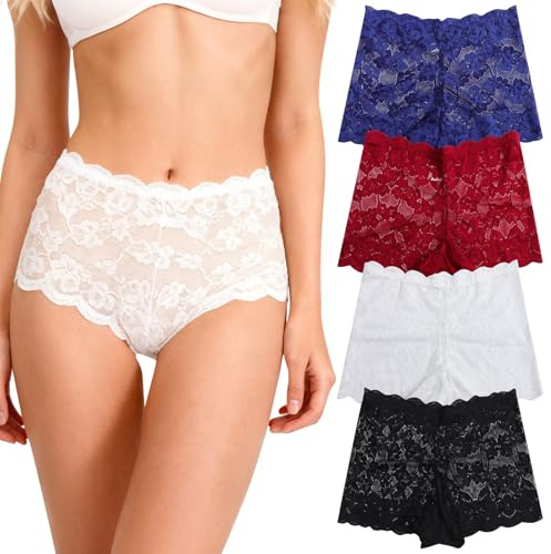 InfiniZer 4 Pack Women Lace Underwear Knickers Multipack Stretch Breathable Hipster Panties Boxers Shorts