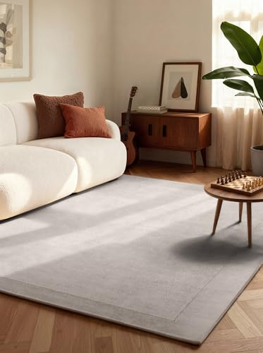 Villeroy & Boch Wollteppich Kivi - Weicher Natur Wohnzimmerteppich mit Bordüre, Handgemacht & Natürlich, Modernes Design für Wohnzimmer, Schlafzimmer, Esszimmer, Flur - Natur Grau, 200x300 cm