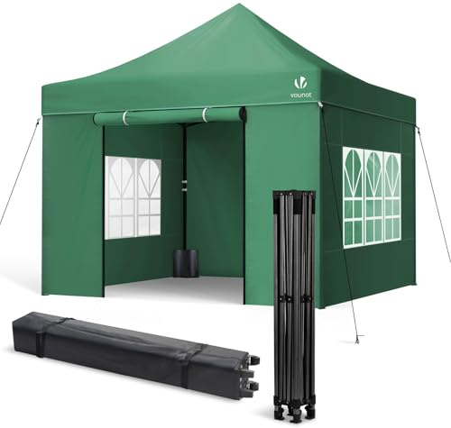 VOUNOT® Pavillon 3x3m Wasserdicht Stabil Winterfest, Pop Up Faltpavillon mit 4 Seitenteilen und 4 Sandsäcke, UV-Schutz 50+ Gartenpavillon Partyzelt Faltbar für Garten, Camping, Party, Grün