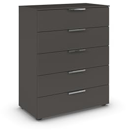 Rauch Möbel Flipp, Kommode, Farbe Graphit, Breite 80 cm | Sideboard, 5 Schubladen, Soft-Close-Funktion, für Schlafzimmer, Gästezimmer, Wohnzimmer, Garderobe, Flur
