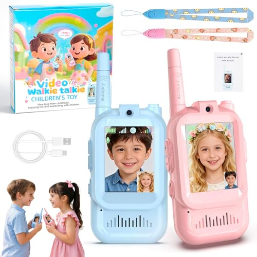 Video Walkie Talkies for Kids,2 Pack Rechargeable Kids Video Walkie Talkies Long Range with Camera&Voice Changer,1000 Feet Range,Outdoor Toys Garden Games,Camping, Birthday Easter Gifts for Boys&Girls