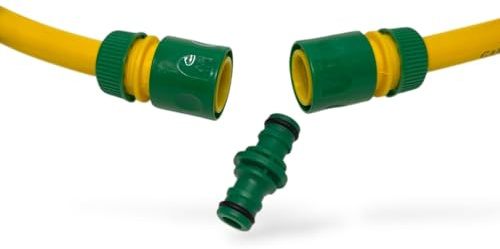 KARP Gartenschlauch Verbinder Set 13 mm (1/2 Zoll) – 2X Schlauchkupplung + 1x Verbindungsstück – Schnellkupplung kompatibel mit Gardena – Werkzeuglose Schlauchverlängerung