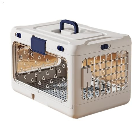 Tragbare, zusammenklappbare Transportbox for Haustiere, atmungsaktive, verdickende Kunststoff-Hundehütte, Katzentransportbox for den Innen- und Außenbereich(White)
