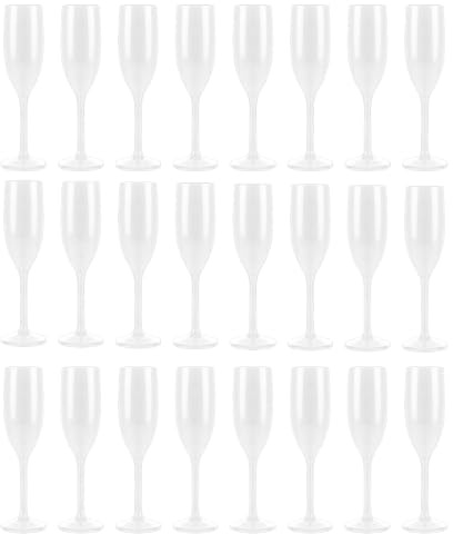 Ghligna Plastic Champagne Flutes Glasses 24 Pack, 170ml Unbreakable White Prosecco Goblets, Shatterproof PS Reusable Wine Glasses, Elegant Crystal Champagne Plastic Flutes for Wedding Party Catering