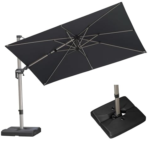 PURPLE LEAF Parasol Rectangulaire 3 x 2 m Inclinable avec Pied UPF 50+ Gris | Double fonctionnalité de pivot et d'Inclinaison, Mât: aluminium, Coloris champagne, Balcons et petites cours, Parasol déporté