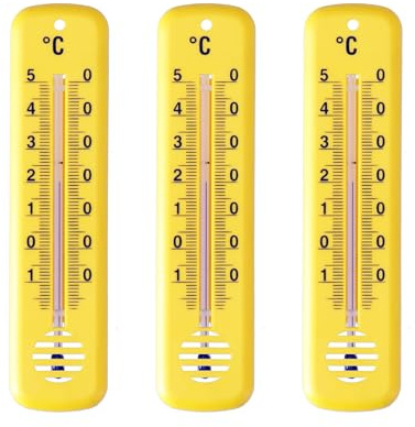 Lantelme 3 Stück Innenthermometer Temperaturanzeige -25°C bis 50°C | Analog Thermometer Set Zimmer Innen Außen Garten verwendbar | Farben Blau Grün Pink 14cm Kunststoff Wetterfest (Gelb)