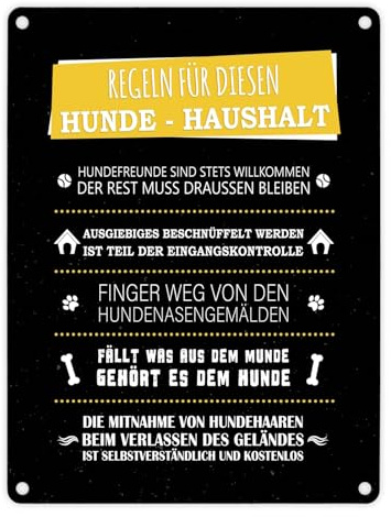 trendaffe - Metallschild mit Hunde-Haushalt Regeln Motiv