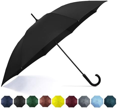 SoulRain Large Travel Umbrella Windproof 50 Inch Automatic Open Oversized J Handle Stick Umbrellas for Men and Women Unbreakable Strong Black