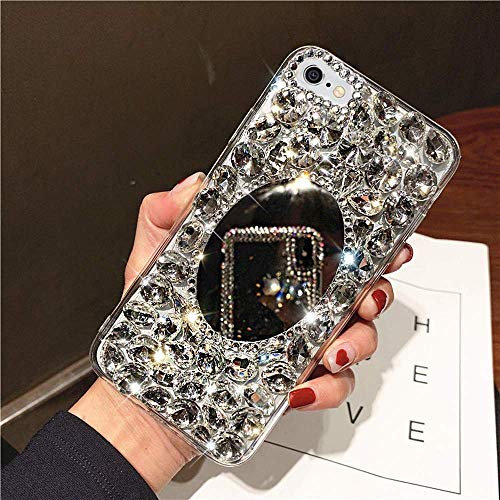 Herbests Kompatibel mit iPhone 6S Plus 5.5 Hülle Glänzend Glitzer Bling Strass Diamant Spiegel Handyhülle Mädchen Durchsichtig Kristall Steine Hülle Schutzhülle Bumper Case Tasche,Weiß