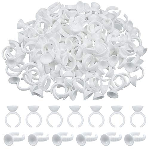 NATUCE 200 PCS Disposable Plastic Eyelash Glue Rings Nail Art Polish Holders Tattoo Individual False Eyelash Extension Adhesive Pigment Holders Beauty Tool, Small Size