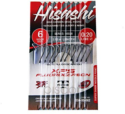 Trabucco Ami da Pesca Legati con Filo Fluorocarbon Ami Legati Hisashi 10026 Chinu Ami 04-0.26 mm 200 cm Amo Trota Lago Mare Surfcasting