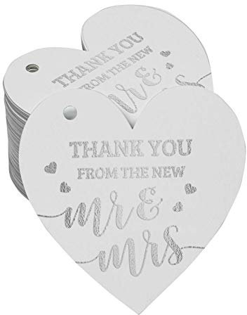 Inkdotpot Grazie al Nuovo Mr & Mrs Nozze Tag Bottiglia Real Argento Foil Favor Hang Tag Pack di 100