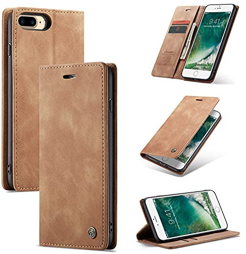 UEEBAI PU Portefeuille pour iPhone 7 Plus/iPhone 8 Plus, Etui en Cuir Coque Rétro Antichoc Flip Case Fonction Support Housse avec Fentes de Cartes Fermeture Magnétique - Brun