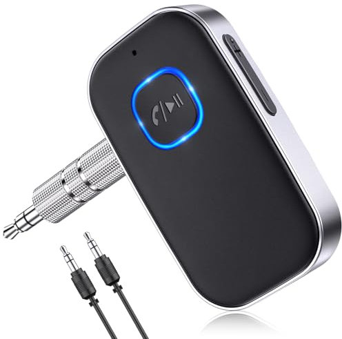 COMSOON Bluetooth 5.0 Receiver for Car, Noise Cancelling Bluetooth AUX Adapter, Bluetooth Music Receiver for Home Stereo/Wired Headphones/Hands-Free Call,16H Battery Life-Black+Silver