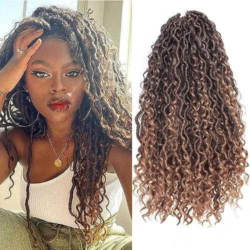 Xtrend 8 Packs Ombre Curly Faux Locs Crochet Cheveux 14 Pouces Bohème Déesse Locs Crochet Cheveux Rivière Faux Locs Synthétique Tresses Extensions De Cheveux T27#