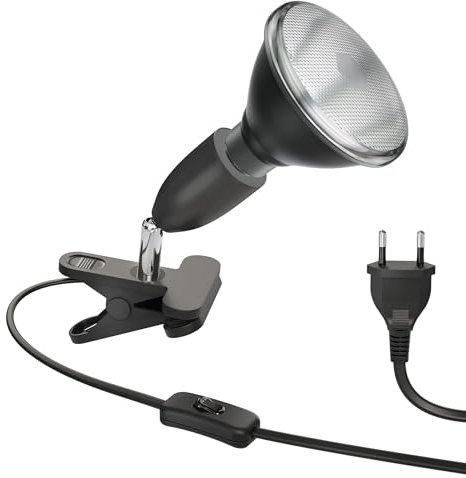 ledscom.de E27 Klemmleuchte LIK, schwarz inkl. PAR38 LED Reflektor-Lampe schwarz 1279lm warm-weiß