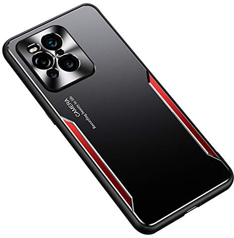 ESTH® Handyhülle für Oppo Find X3 | Find X3 Pro Hybrid Rüstung Aluminium Metall Stoßfester Bumper Cover Soft Silikon Militär Heavy Duty Case für Oppo Find X3 | Find X3 Pro, Rot