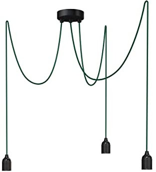 Relight Pendelleuchte 3-flammig Kraken (höhenverstellbar), E27 Lampenfassungen aus Bakelit, 3x 1.5 Meter Textilkabel Dunkelgrün