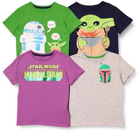 Amazon Essentials Disney | Marvel | Star Wars T-Shirt a Maniche Corte Bambini e ragazzi, Pacco da 4, Star Wars - Bambino, 10 anni