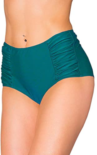 Aquarti Bikinihose Damen mit Hoher Taille und Raffung | Aquarti Klassische Bikinihosen für Damen in Uni-Farben