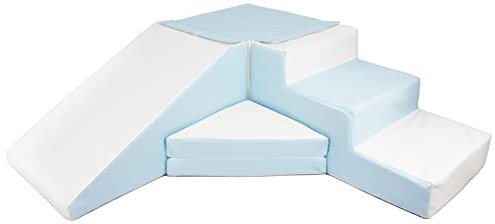 4 Großbausteine Schaumstoffbausteine Spielbausteine Bauklötze Rutsche-Set (Farbe: weiß, blau (Pastell))