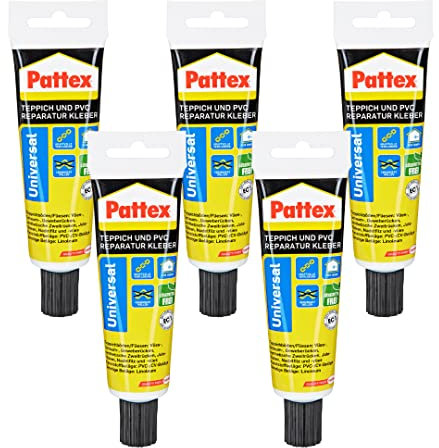 Pattex Teppich und PVC Kleber, verkleben und reparieren von Bodenbelägen, gebrauchsfertig, für den Innenbereich, sehr schnelle Anfangshaftung, Lösemittelfrei, weiß, 5x 65g