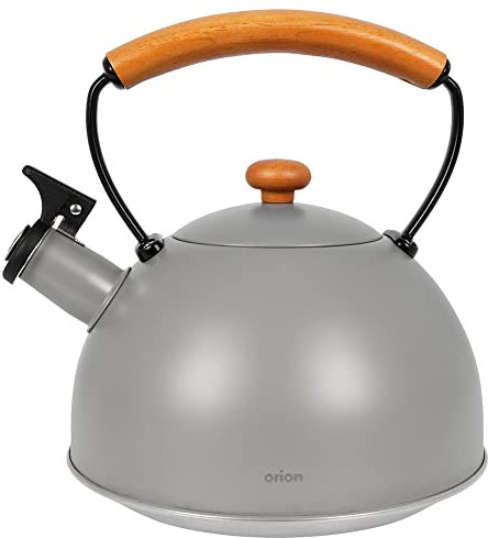 Wasserkessel Flötenkessel mit Pfeife aus Stahl für Gasherde Induktion grau WOODEN 2,9l