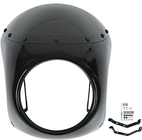 Keenso Universal Motorrad 7 Zoll Runder Scheinwerfer Kit - Lampenmaske Windschutzscheibe Verkleidung Abdeckung (Glänzend Schwarz)
