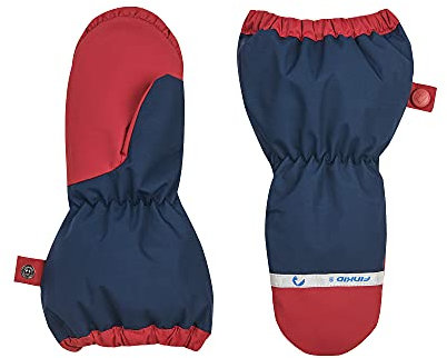 Finkid Kinder Outdoorfäustlinge mit Stulpe, wetterfest, reflektorstreifen, atmungsaktiv, winter, Navy/Red