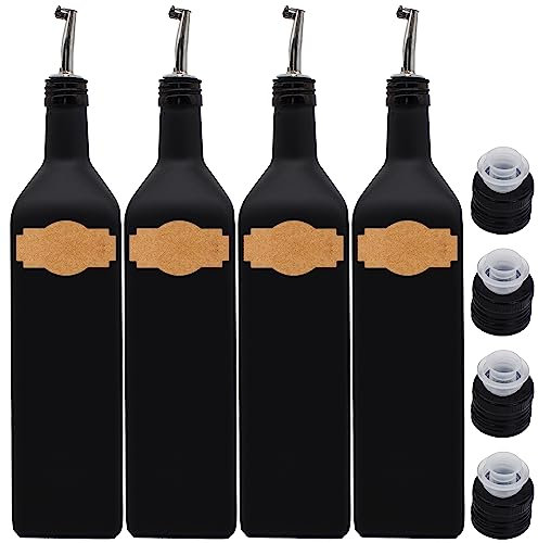 Flasche zum befüllen 1 Liter mit Edelstahl-Ausgießer - Deckel in Schwarz - Kraftpapier zum Beschriften ink. Trichter - ideal für Olivenöl