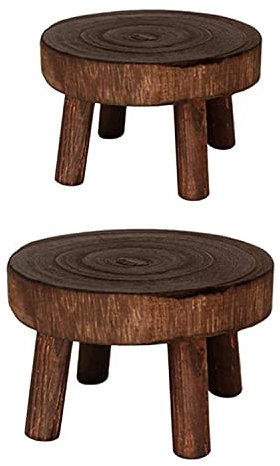 Duendhd 2 StüCk Mini Holzhocker Blumen StäNder, Topf Pflanze Bonsai Rack, Vintage Holz Maserung Garten Blumen Topf StäNder