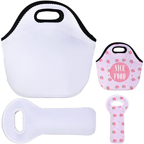 Sublimation Blanks Sac à déjeuner isotherme réutilisable et pliable en néoprène avec housse pour bouteille d'eau et fermeture éclair pour adultes, enfants, travail, école, pique-nique