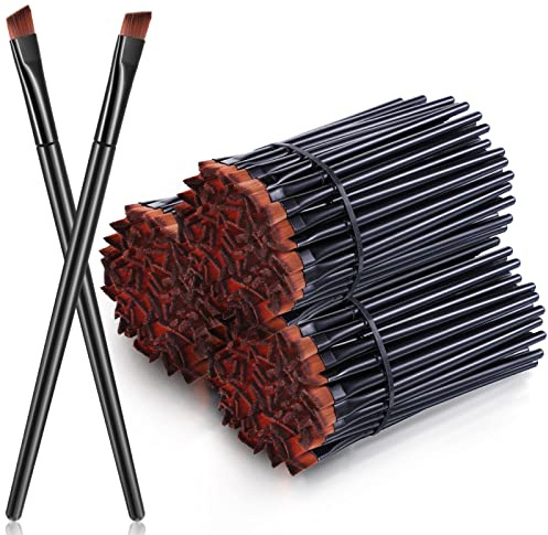 meekoo 150 Pcs Eyebrow Tint Disposable Angled Eyebrow Brushes Eyeliner Makeup Soft Cosmetic Blending Slanted Disposable Concealer Eyeshadow Brushes for Women Girl, Black
