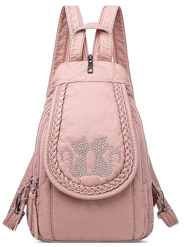 DIRRONA Zaino Donna Pelle Elegante – Zaino a Petto Donna Leggero Convertibile in Zaino, Borsa a Spalla o Zaino Monospalla, Ideale per Viaggio, Lavoro e Quotidiano Rosa Gatto