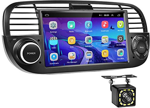 Podofo RDS Autoradio per Fiat 500 2007-2015 7 Pollici Android Car Stereo Radio Display con Bluetooth WiFi, GPS, Radio FM + Telecamera Posteriore