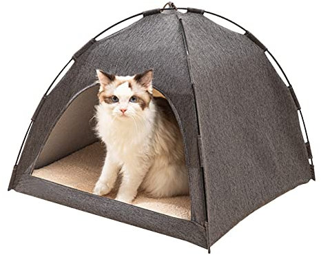 Maxant Tipi-Zelte, Katzenzelt, Haus, 52 x 52 x 44 cm, Katzenzelt, atmungsaktiv, waschbar, Haustier-Welpenhütte, Outdoor, tragbares Hunde- und Katzenzelt für Katzen, kleine Hunde, Schlafbett (grau)