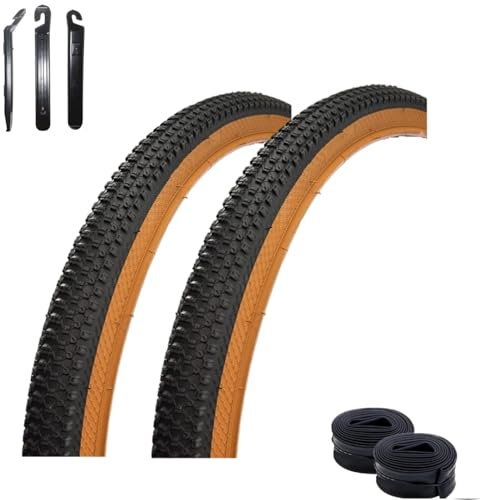 2 x Roverstone 27,5 Fahrradreifen Fahrradmantel Schwarz Braun 54-584 (27,5 x 1,95) + 2 x passende Schläuche SV inkl. Reifenheber