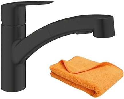 Robinet de cuisine avec douchette GROHE Start noir mat + microfibre
