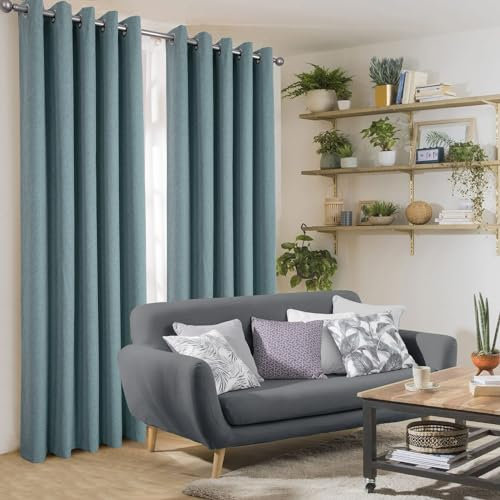 always4u 100% Blickdicht Gardinen Verdunklungsvorhänge in Leinenoptik, Einfarbig Thermovorhang mit Ösen für Wohnzimmer und Schlafzimmer, Kälteschutz Wärmeisolierend, Blau 140x260cm 2er Set