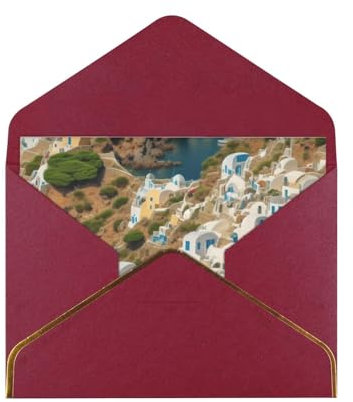 Miniks Grußkarte mit griechischer Architektur, bedruckt, für alle Anlässe, Freundschafts-/Jahrestagskarten, Dankeskarten, Hochzeitskarten mit Umschlägen, Dunkelrot