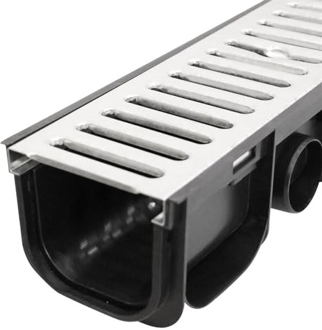 Mucola Entwässerungsrinne befahrbar 5 Meter Entwässerungskanal Klasse A15 Ablaufrinne Stahl Abdeckrost Abwasserrinne Terrassenrinne Bodenrinne