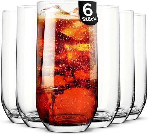 KONZEPT Set de verres 6 pièces, Set de verres à eau transparents 400ml, Idéal pour jus de fruits, cocktails, long drinks, café glacé, Set de verres à londres hauts