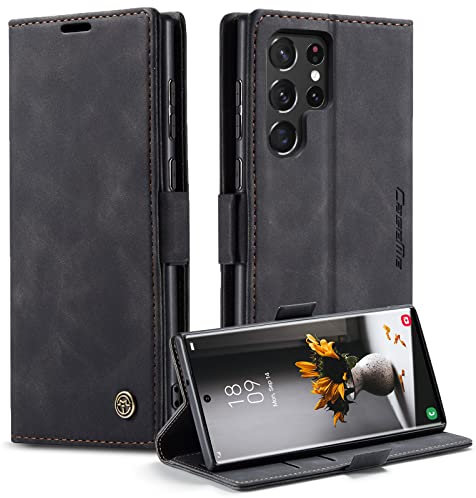 Coque pour Samsung Galaxy S22 Ultra Pochette, Etui Protection Housse Premium en Cuir PU,Etui à Rabat Pochette de Portefeuille Étui pour Samsung Galaxy S22 Ultra 5G Case, Noir